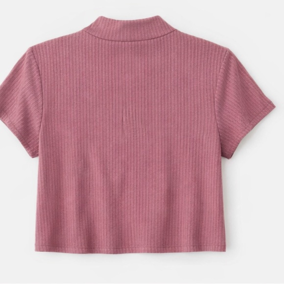 American Eagle Ribbed Quarter-Zip Cropped Top – Dusty Rose - Picture 2 of 5